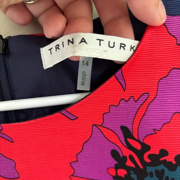 Trina Turk Blue Note Floral Dress Cocktail Size 14 - Picture 4 of 11